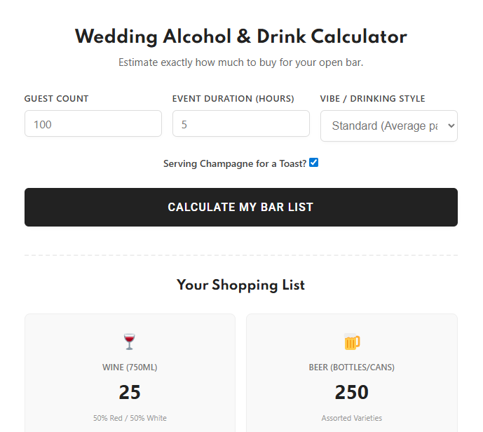 Wedding Alcohol & Drink Calculator
